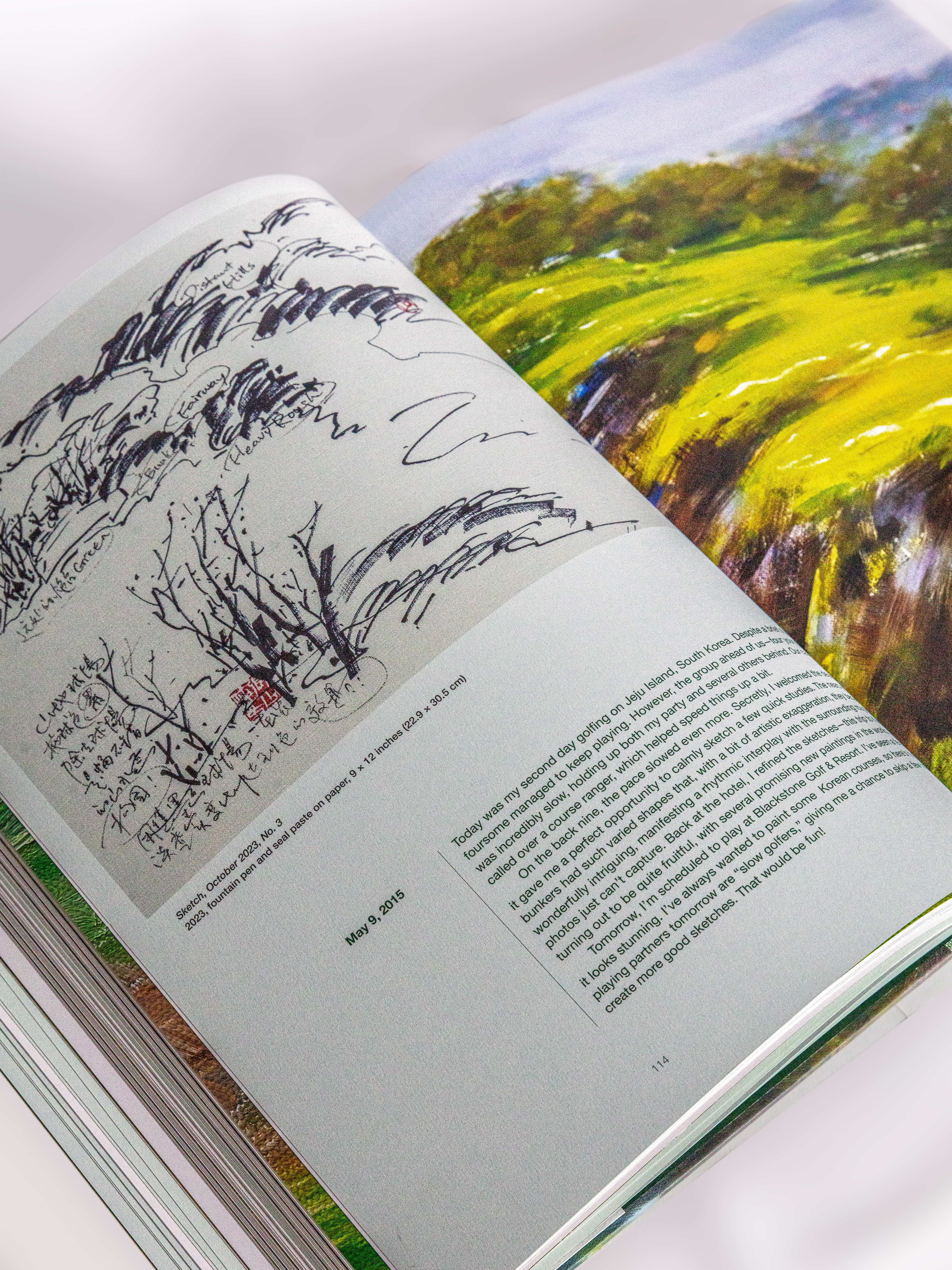 Open book drawing and text spread